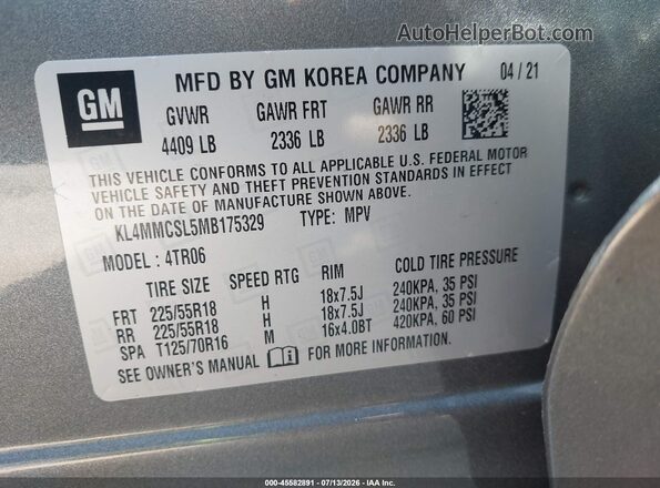 KL4MMCSL5MB175329 2021 BUICK ENCORE Серый Вид подкапотного пространства