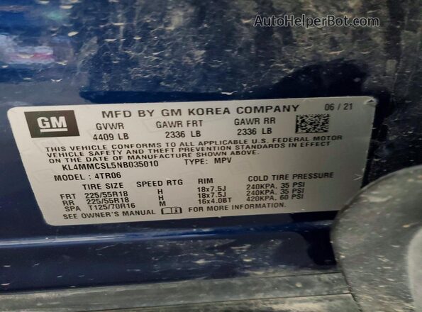 KL4MMCSL5NB035010 2022 BUICK ENCORE Blue ძრავის განყოფილების ხედი