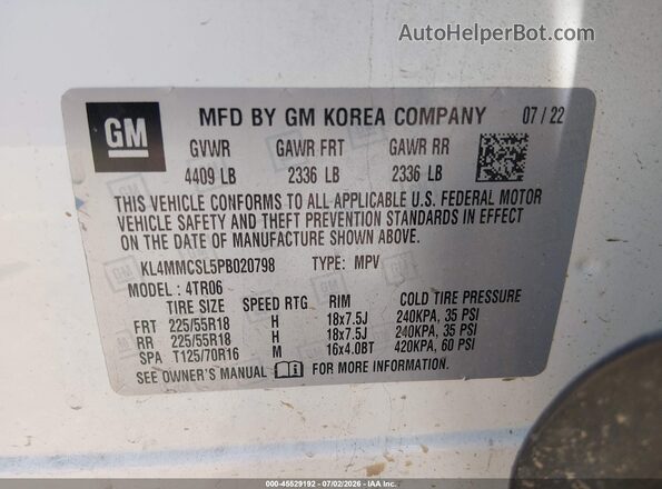 KL4MMCSL5PB020798 2023 BUICK ENCORE White Вид підкапотного простору