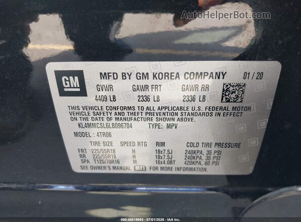 KL4MMCSL6LB096704 2020 BUICK ENCORE  Вид подкапотного пространства