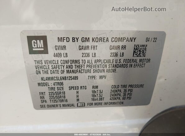 KL4MMCSL6NB125489 2022 BUICK ENCORE White Vista del compartimento del motor