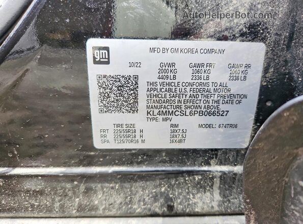 KL4MMCSL6PB066527 2023 BUICK ENCORE Black Vista de la etiqueta del VIN