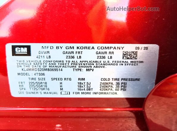 KL4MMDS20MB069514 2021 BUICK ENCORE Red Vista interior de 360 grados
