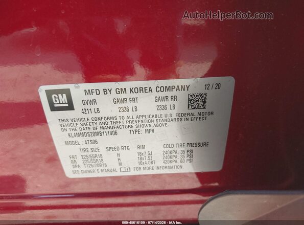 KL4MMDS20MB111406 2021 BUICK ENCORE Red Vista del compartimento del motor