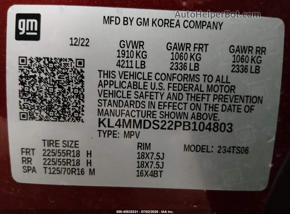 KL4MMDS22PB104803 2023 BUICK ENCORE Maroon Vista del compartimento del motor