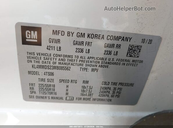 KL4MMDS23MB085562 2021 BUICK ENCORE White ძრავის განყოფილების ხედი