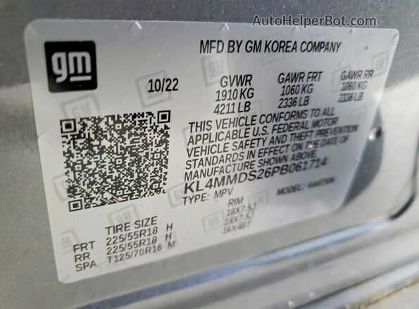 KL4MMDS26PB061714 2023 BUICK ENCORE Серебряный Вид наклейки с VIN-кодом