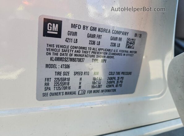 KL4MMDS27MB070837 2021 BUICK ENCORE Белый Вид наклейки с VIN-кодом