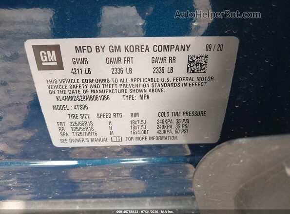 KL4MMDS29MB061086 2021 BUICK ENCORE Blue ძრავის განყოფილების ხედი