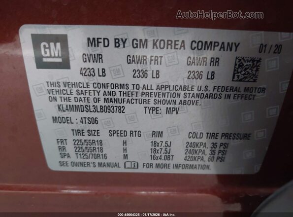 KL4MMDSL3LB093782 2020 BUICK ENCORE Оранжевый Вид подкапотного пространства