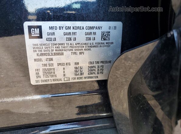 KL4MMDSL3LB098500 2020 BUICK ENCORE Черный Вид наклейки с VIN-кодом