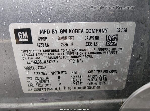 KL4MMDSL4LB126272 2020 BUICK ENCORE Light Blue Շարժիչի բաժամունքի տեսք