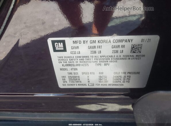 KL4MMDSL4MB142375 2021 BUICK ENCORE Burgundy Engine compartment view