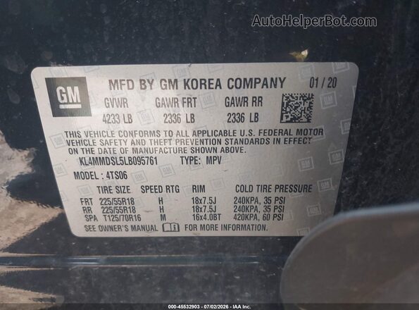 KL4MMDSL5LB095761 2020 BUICK ENCORE Black Вид підкапотного простору