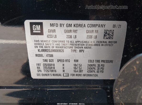 KL4MMDSL8NB069626 2022 BUICK ENCORE Black ძრავის განყოფილების ხედი