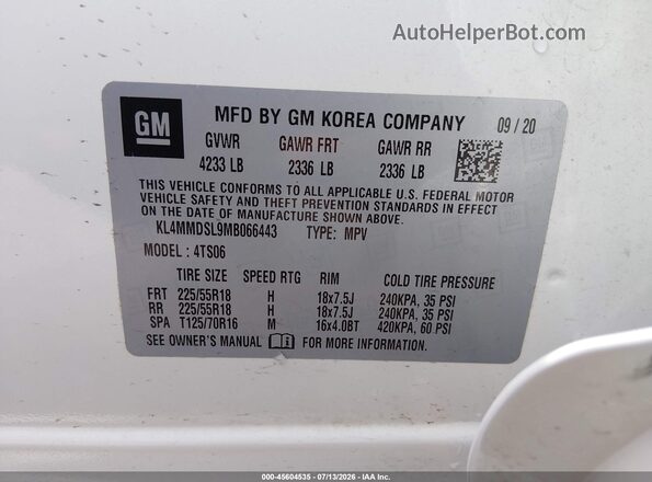 KL4MMDSL9MB066443 2021 BUICK ENCORE White Widok komory silnika