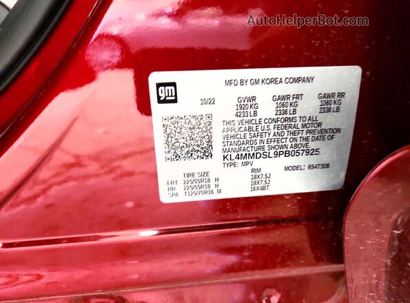 KL4MMDSL9PB057925 2023 BUICK ENCORE Red Панорамний вид салону 360°