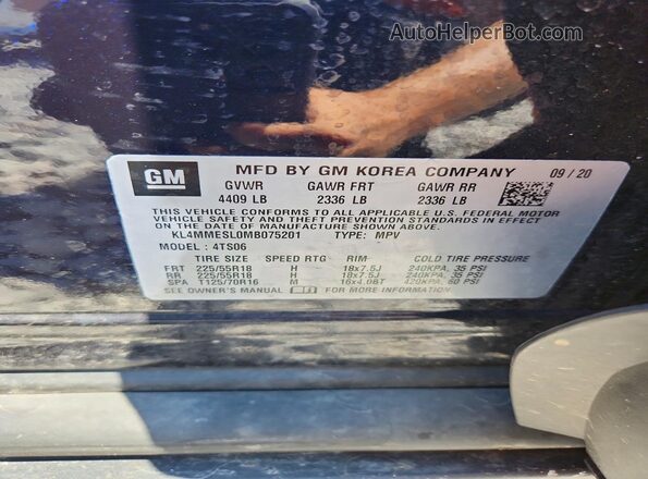 KL4MMESL0MB075201 2021 BUICK ENCORE Blue Vista de la etiqueta del VIN