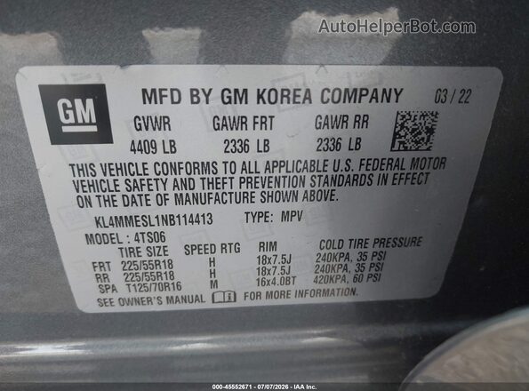 KL4MMESL1NB114413 2022 BUICK ENCORE Gray Вид підкапотного простору