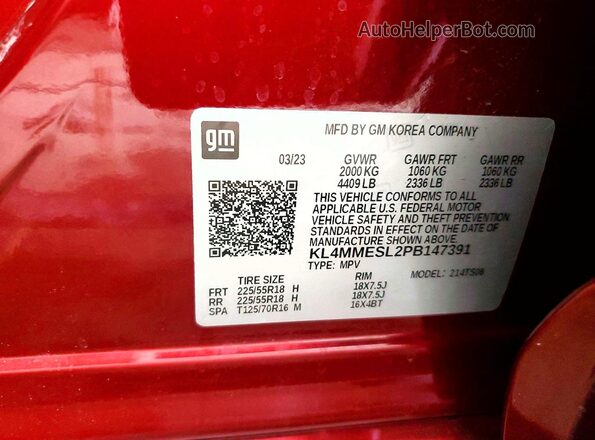KL4MMESL2PB147391 2023 BUICK ENCORE Burgundy Вид наклейки з VIN-кодом