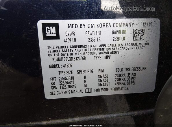 KL4MMESL3MB125069 2021 BUICK ENCORE Black Շարժիչի բաժամունքի տեսք