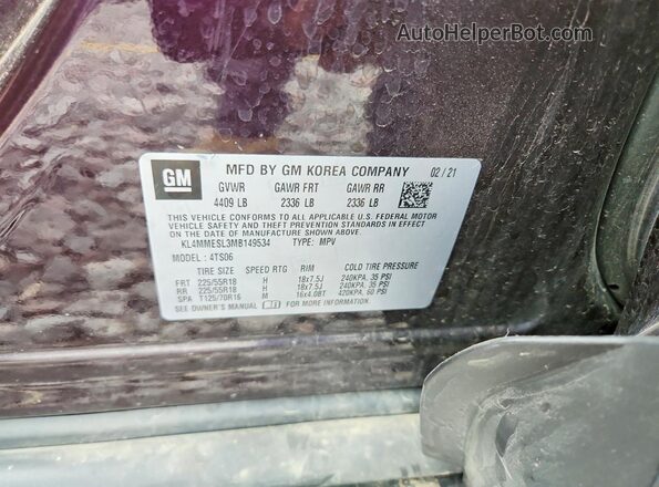 KL4MMESL3MB149534 2021 BUICK ENCORE Purple Vista del compartimento del motor