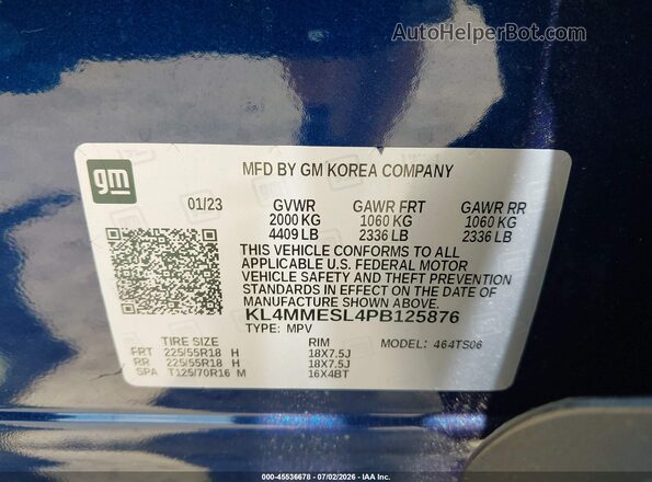 KL4MMESL4PB125876 2023 BUICK ENCORE Blue ძრავის განყოფილების ხედი