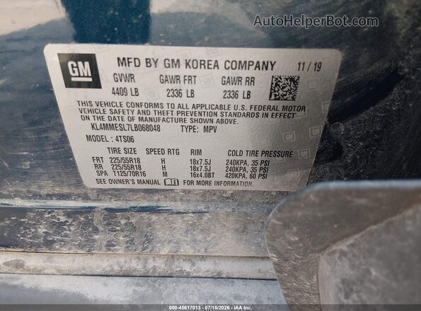 KL4MMESL7LB068048 2020 BUICK ENCORE Blue ძრავის განყოფილების ხედი