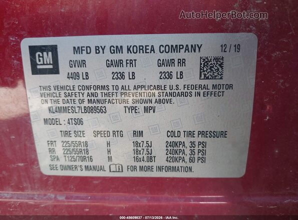 KL4MMESL7LB089563 2020 BUICK ENCORE Burgundy Widok komory silnika