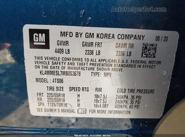 KL4MMESL7MB053678 2021 BUICK ENCORE Dark Blue Engine compartment view