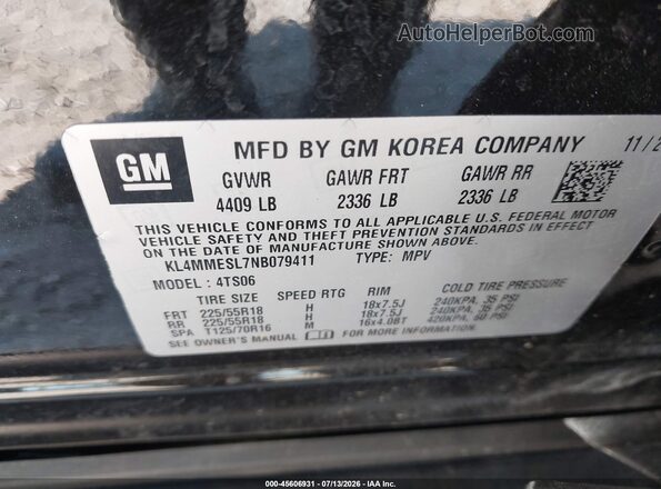 KL4MMESL7NB079411 2022 BUICK ENCORE Black Vista del compartimento del motor