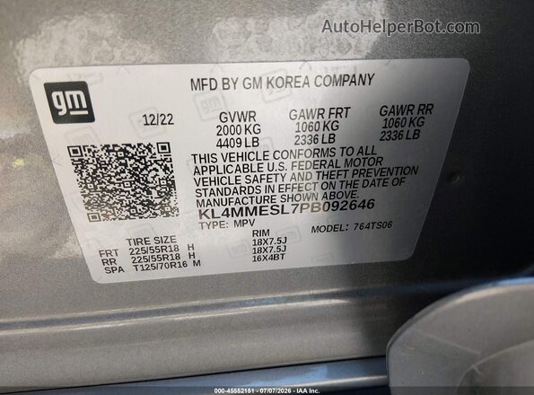 KL4MMESL7PB092646 2023 BUICK ENCORE Серый Вид подкапотного пространства