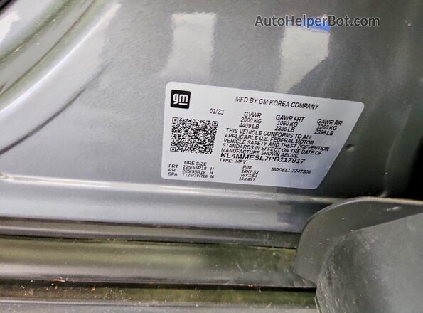 KL4MMESL7PB117917 2023 BUICK ENCORE Silver Widok naklejki z numerem VIN