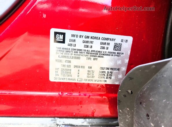 KL4MMESLXLB105903 2020 BUICK ENCORE Red Widok komory silnika