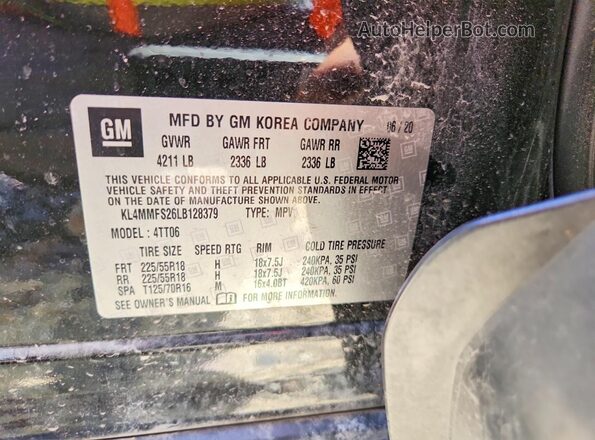 KL4MMFS26LB128379 2020 BUICK ENCORE Black VIN კოდის სტიკერის ხედი