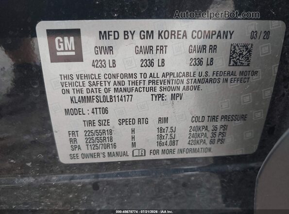 KL4MMFSL0LB114177 2020 BUICK ENCORE Black Vista del compartimento del motor