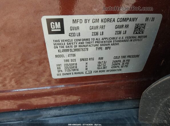 KL4MMFSL3MB076378 2021 BUICK ENCORE Orange Engine compartment view