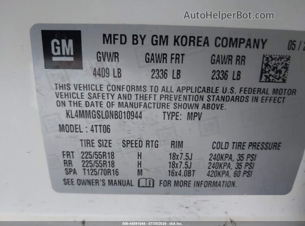 KL4MMGSL0NB010944 2022 BUICK ENCORE White Widok komory silnika
