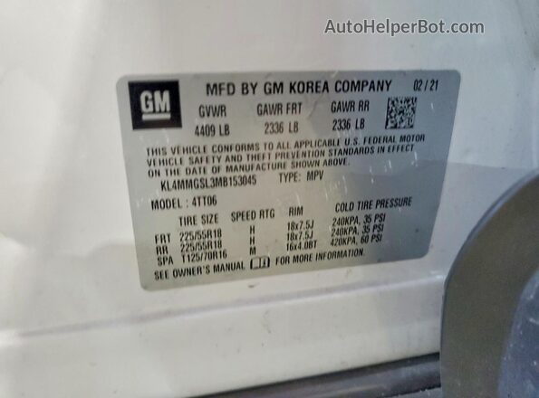 KL4MMGSL3MB153045 2021 BUICK ENCORE White VIN sticker view
