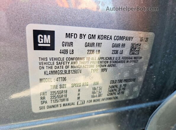 KL4MMGSL9LB126074 2020 BUICK ENCORE Gray Вид підкапотного простору