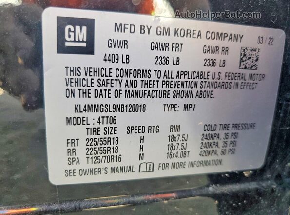KL4MMGSL9NB120018 2022 BUICK ENCORE Black Vista interior de 360 grados