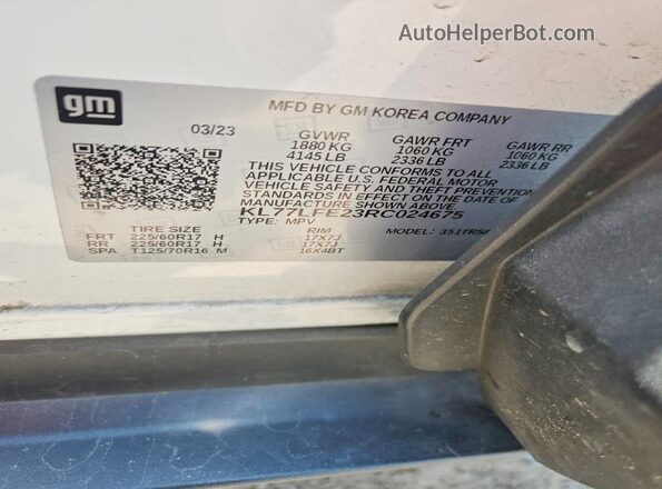 KL77LFE23RC024675 2024 CHEVROLET TRAX White 360 interior view