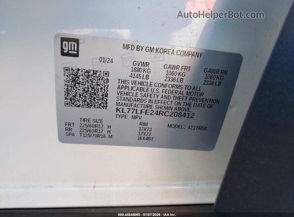 KL77LFE24RC208412 2024 CHEVROLET TRAX White Engine compartment view