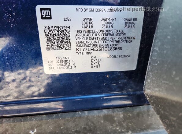 KL77LFE26RC183660 2024 CHEVROLET TRAX Blue Widok komory silnika