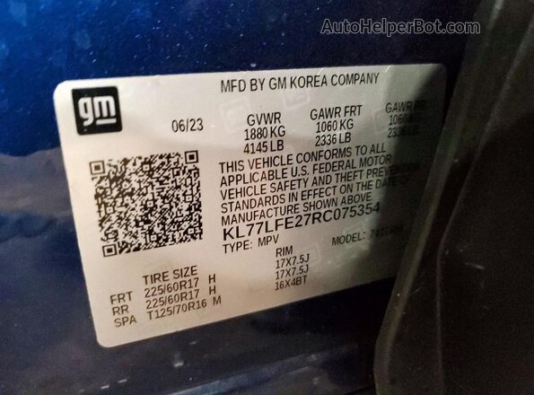 KL77LFE27RC075354 2024 CHEVROLET TRAX Blue Vista del compartimento del motor
