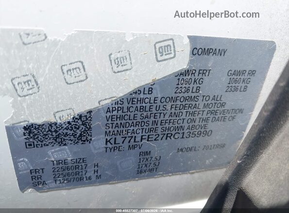 KL77LFE27RC135990 2024 CHEVROLET TRAX White Вид підкапотного простору