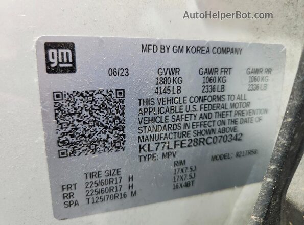 KL77LFE28RC070342 2024 CHEVROLET TRAX White Widok komory silnika