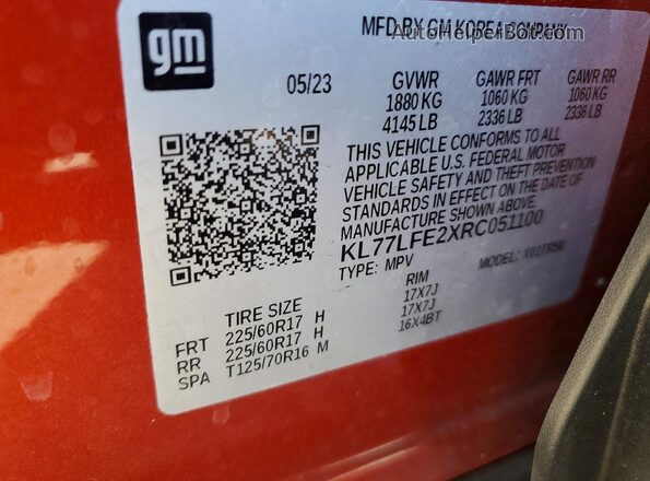 KL77LFE2XRC051100 2024 CHEVROLET TRAX Orange Vista interior de 360 grados