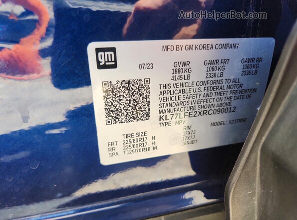 KL77LFE2XRC090012 2024 CHEVROLET TRAX Blue Vista del compartimento del motor