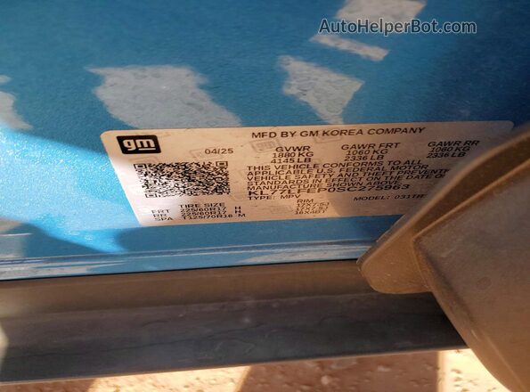 KL77LFEP0SC275963 2025 CHEVROLET TRAX Синий Вид наклейки с VIN-кодом